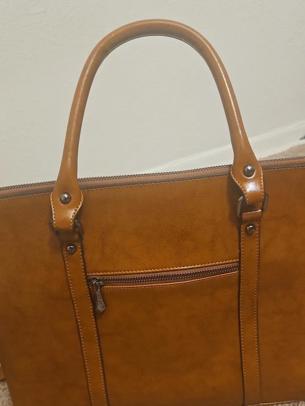 Men's Tan Professional Briefcase Tote - Smooth Work Bag